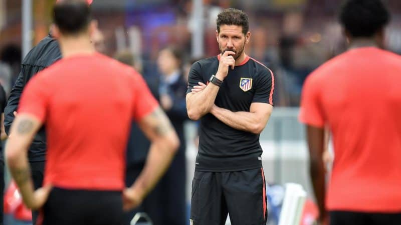 Atletico Madrid's Argentinian head coach Diego Simeone reacts during his team's training session at the Giuseppe Meazza Stadium in Milan, Italy, 27 May 2016. Atletico Madrid will face Real Madrid in the UEFA Champions League Final on 28 May 2016 in Milan. Ansa/Daniel Dal Zennaro (ANSA via AP)