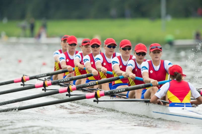 Echipa Romaniei de 8+1 femei, formata din Mihaela Petrila, Laura Oprea, Cristina Ilie, Ioana Craciun, Adelina Cojocariu, Irina Dorneanu, Roxana Cogianu,Andreea Boghian si Daniela Druncea, participa la sesiunea de recalificari pentru finala probei la Campionatul Mondial de Canotaj, in Amsterdam, Olanda, joi, 28 august 2014. STEFAN RACILA / MEDIAFAX FOTO
